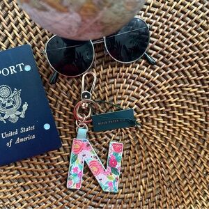 Rifle Paper Company Garden Party Monogram Initial “N” Keychain New with Tags